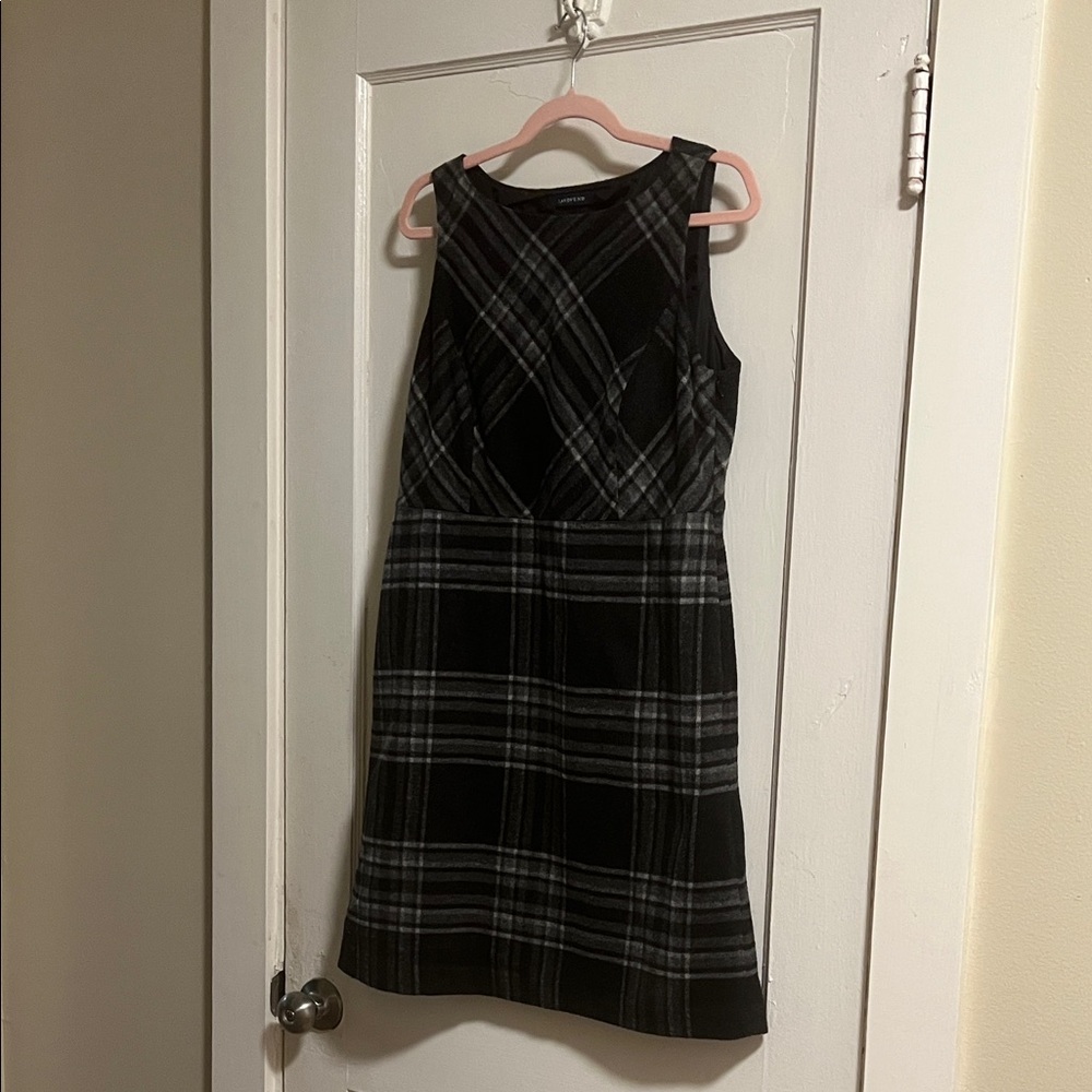 Lands' End Black and Gray Plaid Mini Dress